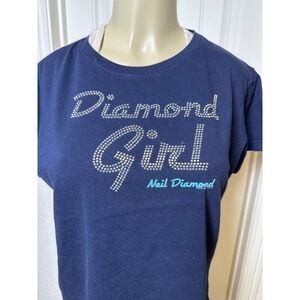 Neil Diamond Diamond Girl,Vintage Women Navy Blue, Rhinestone T Shirt Size Large